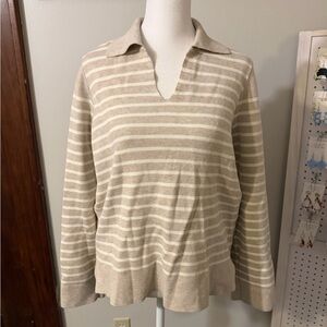 Cyrus Beige Striped V-Neck Sweater
